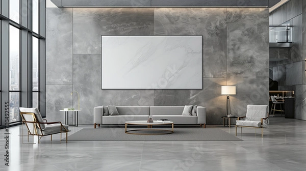Fototapeta modern office room with only one white rectangle space for canvas design on the wall