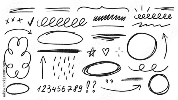 Obraz Hand drawn pencil scribbles and elements