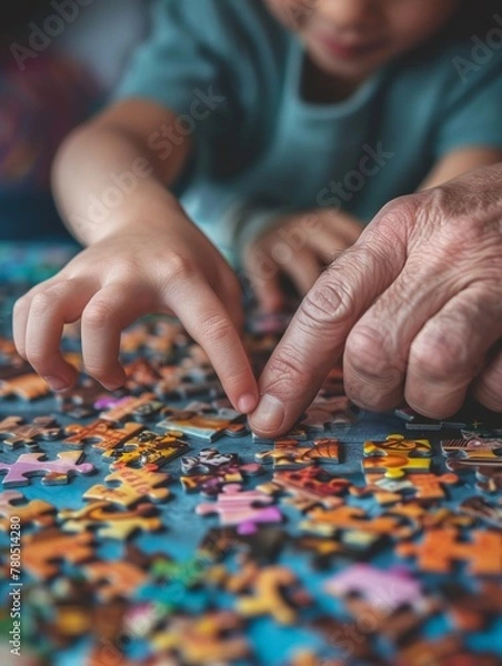 Fototapeta A close-up of hands one of an child and one of a parent