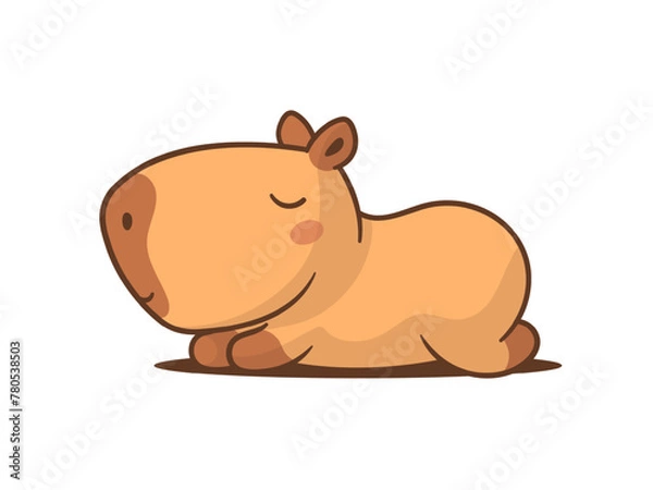 Fototapeta Cute lazy capybara sleeping vector cartoon illustration isolated on white