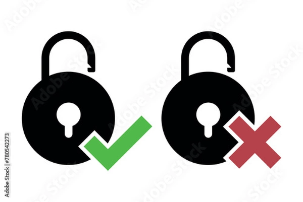 Fototapeta Padlock Unlocked With Check And Cross