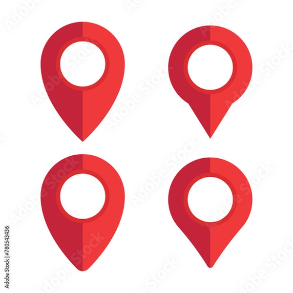 Fototapeta Red Location Pins Half Shadow Set