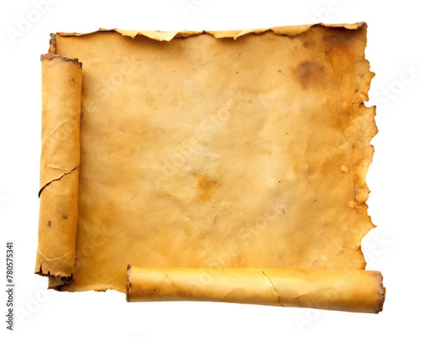 Obraz old mediaeval paper sheet horizontal parchment scroll isolated on white