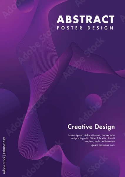 Fototapeta 3D Abstract Purple Line Wave Background for poster design, flyer, banner and cover design