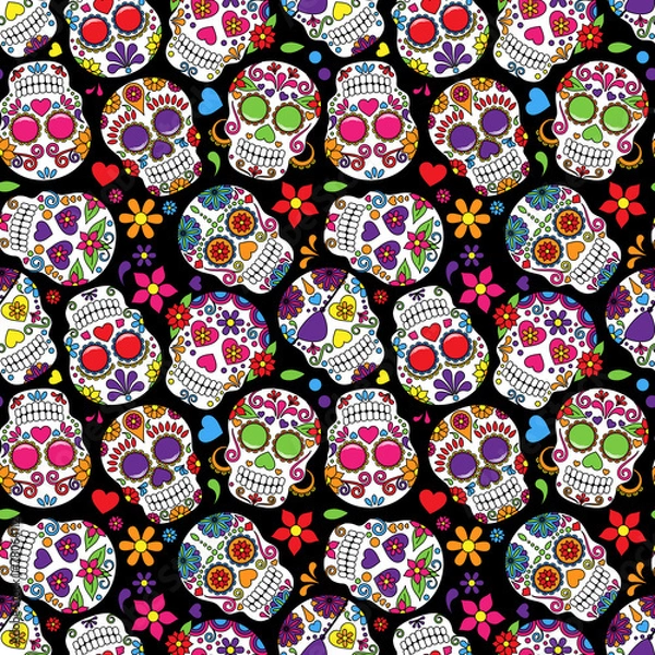 Obraz Day of the Dead Sugar Skull Seamless Vector Background