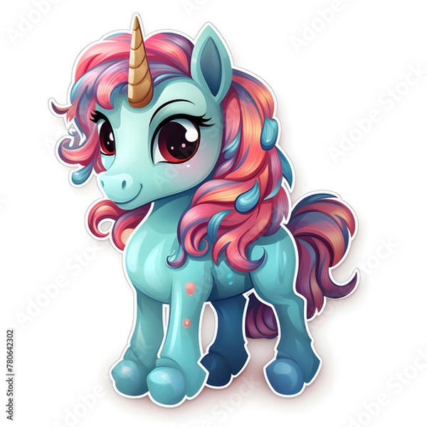 Obraz cartoon sticker unicorn, isolated on white background. Created using generative AI tools