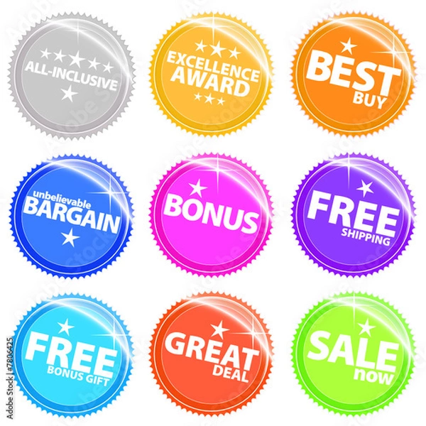 Fototapeta Shiny web stickers and tags