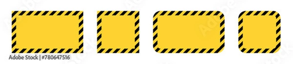 Obraz Tape frames caution. Yellow and black warning border is square and rectangular. Danger in construction or on the road.