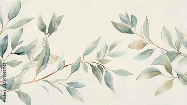 Obraz Nature's Elegance: Sage Leaves and Golden Floral Accents