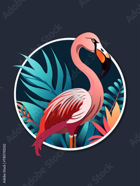 Obraz Flamingo on the dark blue background