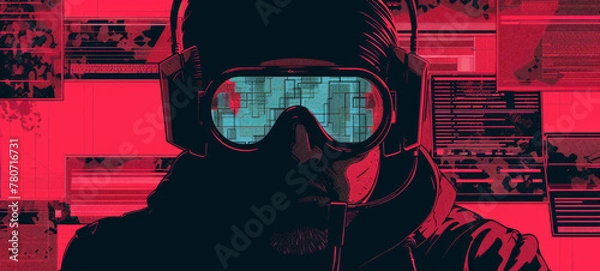 Fototapeta Grunge noise Creative Mixed media collage retro poster with 80s cyberpunk aesthetic. Beautiful vintage backdrop, grunge graphic design style.