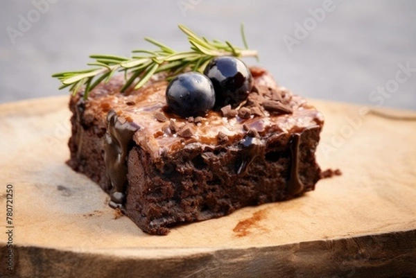 Fototapeta Refined brownie in a bento box against a whitewashed wood background