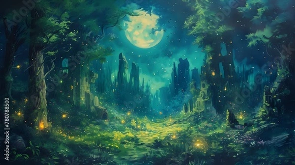 Obraz Enchanted Grove: Moonlit Gathering./n
