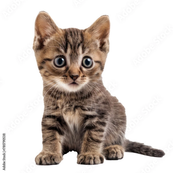 Fototapeta Scared kitten isolated on solid background. 