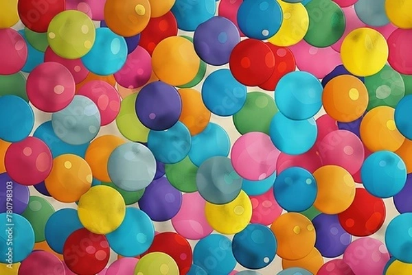 Obraz Polka dots, multi-colored, seamless, 2D flat, for vibrant 3D work, straight top-down perspective.