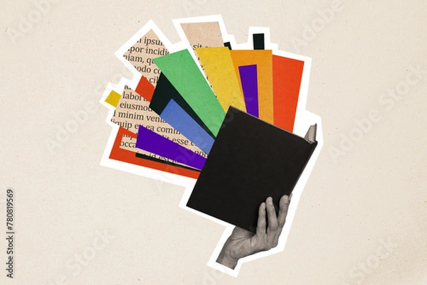 Obraz Composite trend artwork sketch image 3d photo collage of huge black white silhouette hand hold book immerse yourself in new world fantasy imagination inspiration