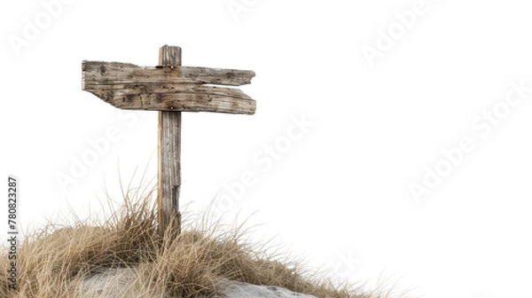 Fototapeta Wooden Sign on Grass Covered Hill