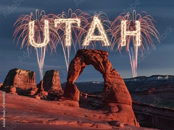Fototapeta Desert Spectacle: Fireworks and Starry Letters Above Utah Canyons