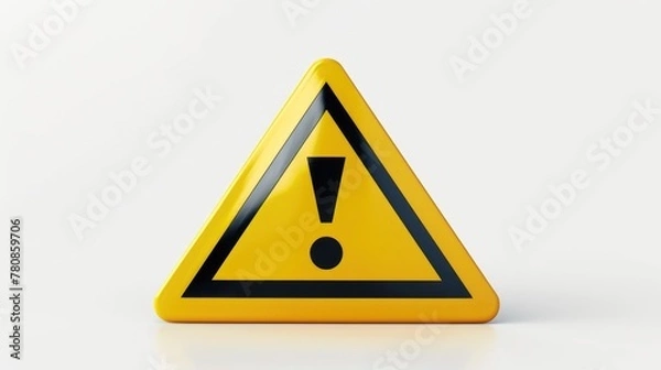 Fototapeta A yellow triangular warning sign with a black exclamation point. Suitable for safety and caution concepts