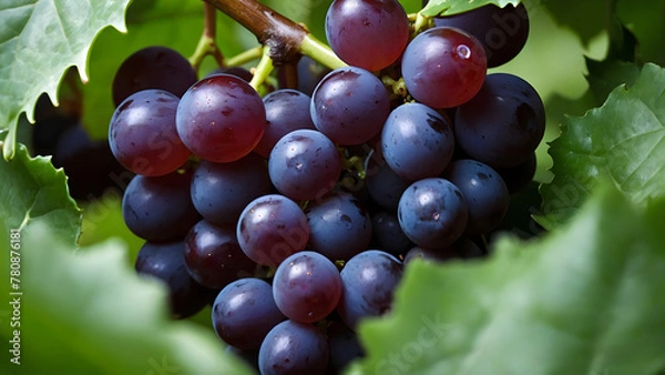 Fototapeta  Basket of Ripe Grapes on Lush Greenery