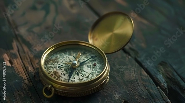 Fototapeta A tarnished brass compass