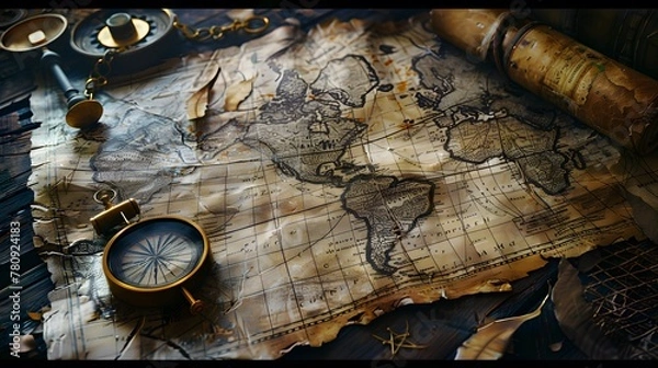 Fototapeta A weathered map