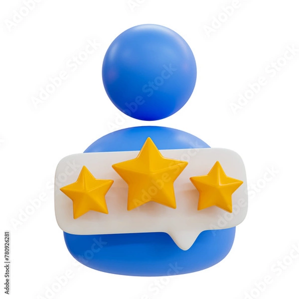 Fototapeta 3d minimal service rating. customer rating concept. customer feedback. person icon with 3 gold stars. 3d illustration.