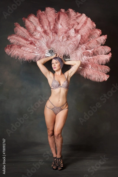 Fototapeta Burlesque dancer with feather fans