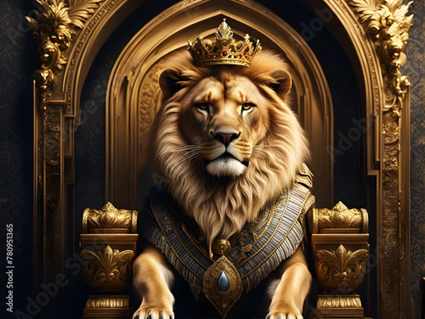 Fototapeta Royal lion king in sitting on throne. Generative AI
