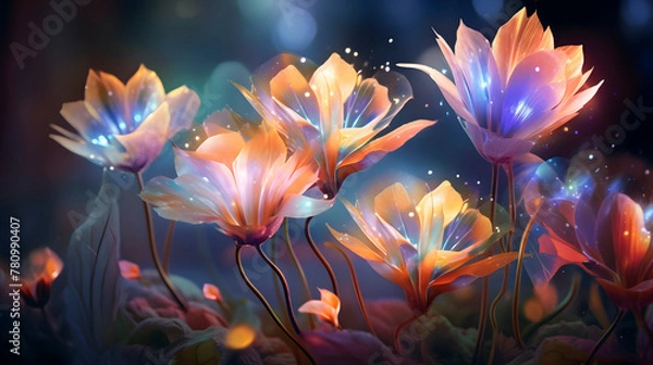 Fototapeta Digital technology glass crystal flowers fantasy scene abstract graphic poster web page PPT background