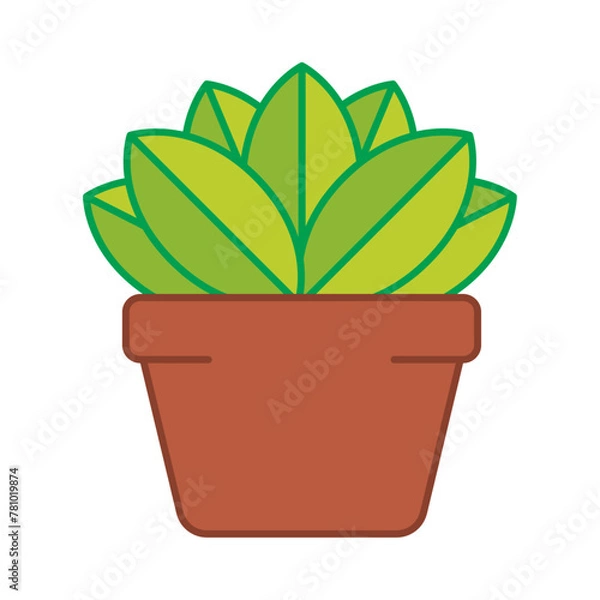 Fototapeta Plant Pot Green Nature Leaf Leaves Succulent Minimal Flat Color Icon Illustration Vector Web Print Social Media Design Isolated White