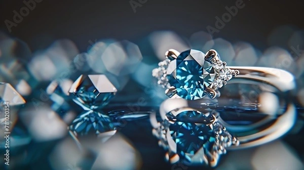 Fototapeta Generative AI : diamond ring and blue gemstone