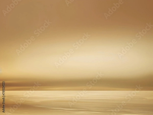 Fototapeta A beautiful beach scene with a golden sky and a calm ocean. The sky is filled with clouds, giving the scene a serene and peaceful atmosphere