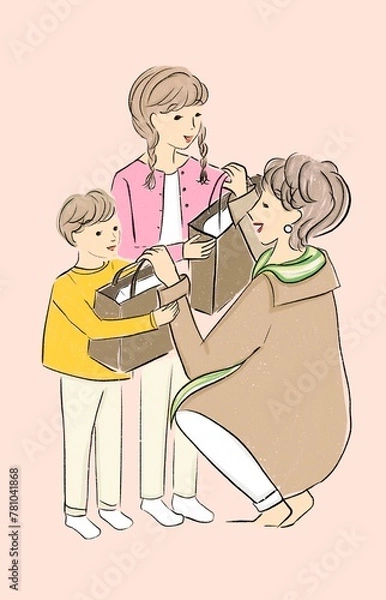 Obraz 笑顔のお母さんと子供のイラスト_母の日 アトリエマユコ