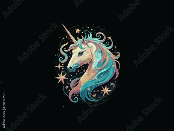 Obraz Unicorn horse vector sketch fairy tale animal head Unicorn head icon vector. Stylized unicorn portrait emblem illustration Stock Vector Image