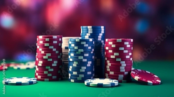 Fototapeta Poker Chips on a gaming table with dramatic lighting