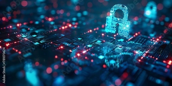 Fototapeta Cybersecurity with digital security systems and data protection concepts