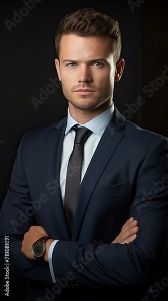 Obraz A man in a suit and tie poses for a photo