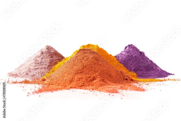 Fototapeta Heap of flour colorful powder with freeze isolated on background, abstract pile ground splatter of colored dust powder.
