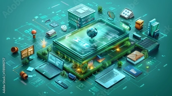 Fototapeta Education and Learning: A 3D vector illustration representing the concept of blended learning