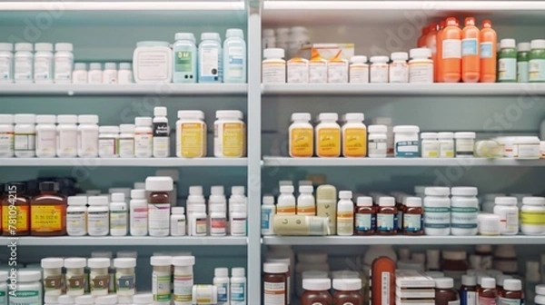 Obraz Pharmacy Counter Display: Assorted Prescription Medications in Close-Up