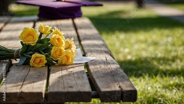 Fototapeta flowers on a bench
