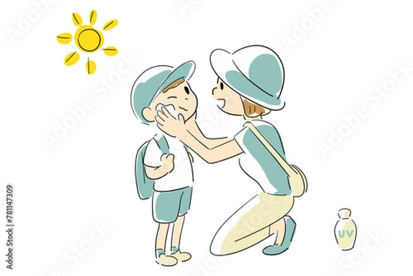Obraz 子どもに日焼け止めクリームを塗る女性