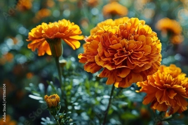 Obraz AI generated illustration of vibrant orange flowers in bloom on grassy field