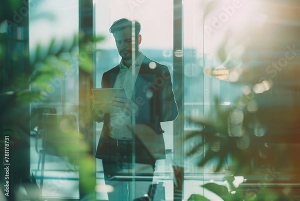 Fototapeta Blurry Image Businessman Using Tablets and Smartphone in Modern Office
