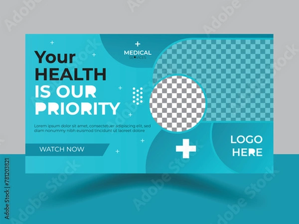 Fototapeta Elegant Medical creative youtube thumbnail design vector template.