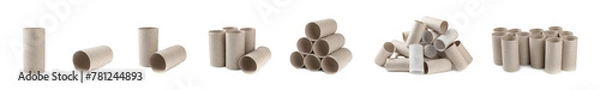 Obraz Empty toilet paper roll. Empty toilet paper rolls for the toilet, isolated on a white background. Paper tube of toilet paper.