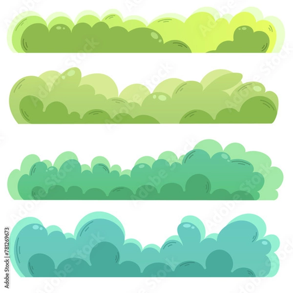 Fototapeta Color vector illustration depicting various bushes. Nature illustration, shades of green