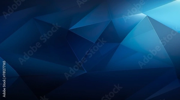 Fototapeta Blue geometric structures give a glowing luminescent effect against a dark backdrop, ideal for high-tech themes
