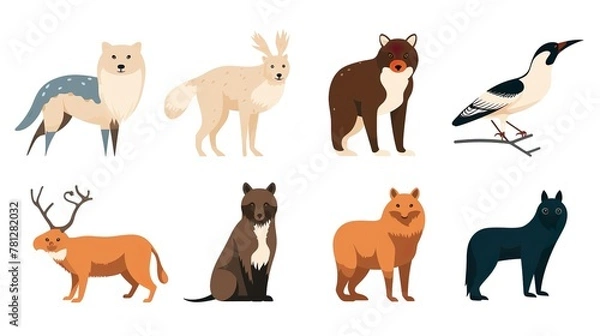 Fototapeta Artistic renderings of various arctic and forest animals in a playful cartoon style
